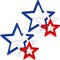 6-piece set of patriotic wooden star decorations in red, white, and blue, perfect for tabletop centerpieces, tiered trays, shelves, or home and office décor for Independence Day and Memorial Day celebrations.
